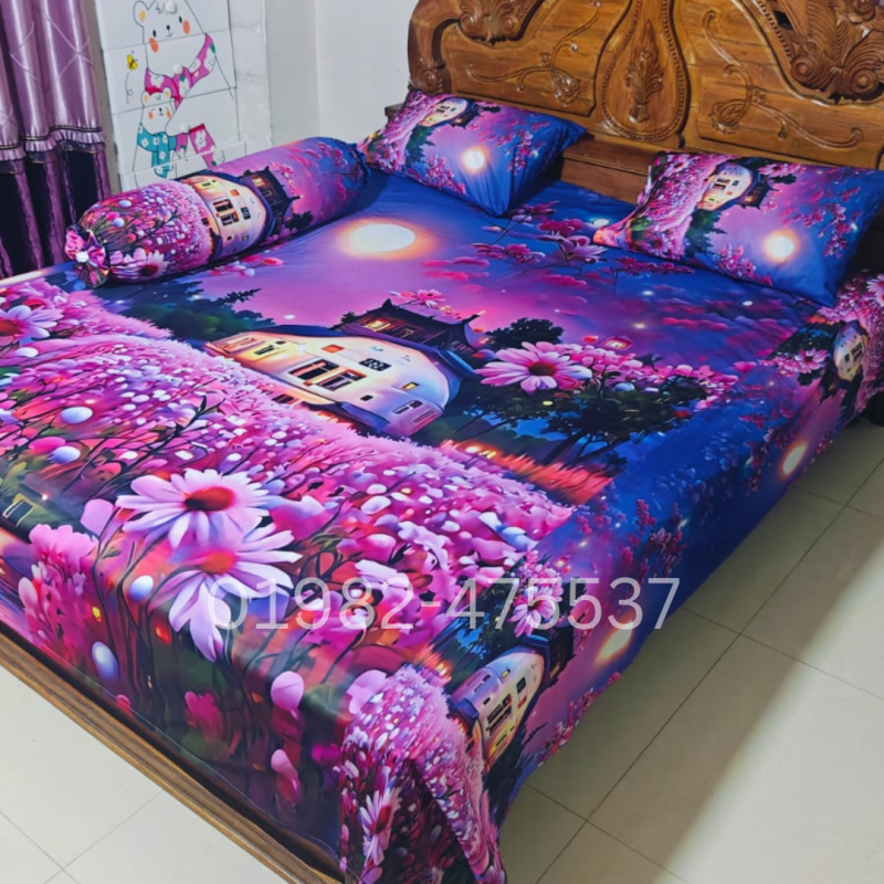 B13 Stylish 3d Bed + Pillow Cover (Premium Quality ১৫০০ গ্রাম গ্যারান্টি)