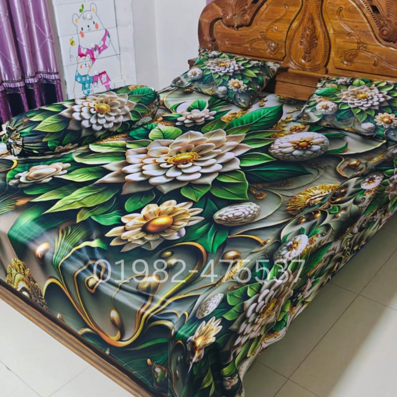 B14 Stylish 3d Bed + Pillow Cover (Premium Quality ১৫০০ গ্রাম গ্যারান্টি)